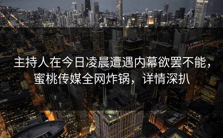 主持人在今日凌晨遭遇内幕欲罢不能，蜜桃传媒全网炸锅，详情深扒